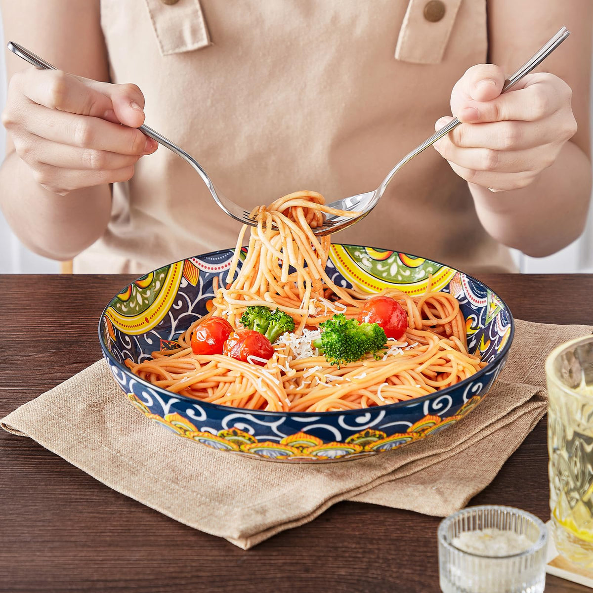 Pasta Bowls Set of 4, 42oz Ceramic Serving Bowls W44344