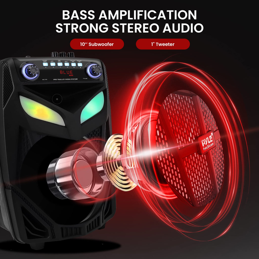 Portable Bluetooth PA Speaker System 600W 10” with 2 Wireless Microphones D606002