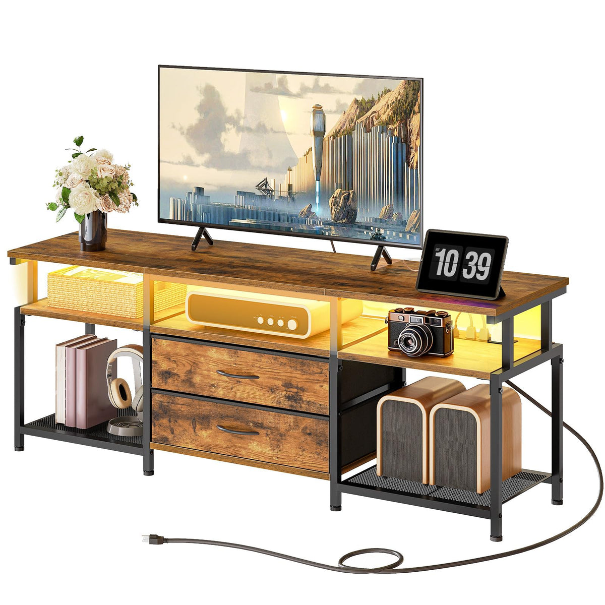 TV Stand with Power Outlet and LED Light A825060