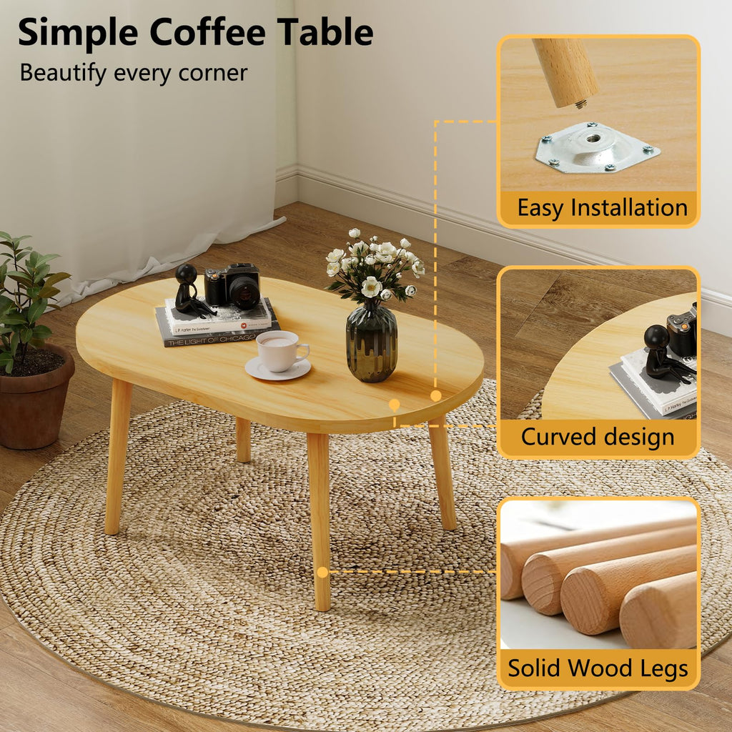 Oval Coffee Table Natural 19.7"D x 31.5"W x 16"H W606