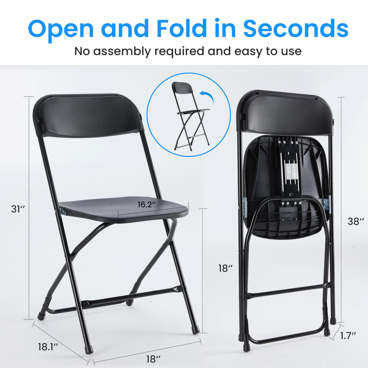 Black 10-Pack Folding Plastic Chair with Metal Frame Z64332