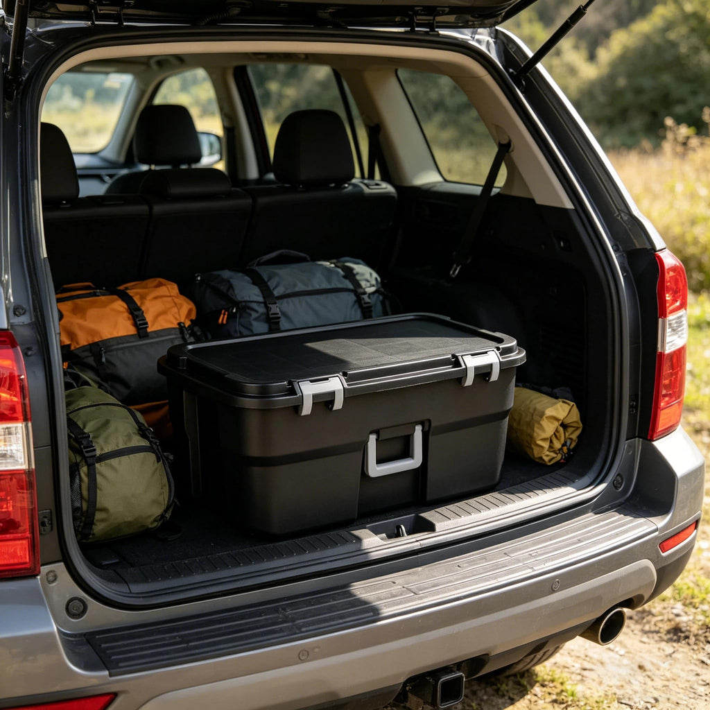 22 Gallon Black Wheeled Plastic Storage Trunk Z23654