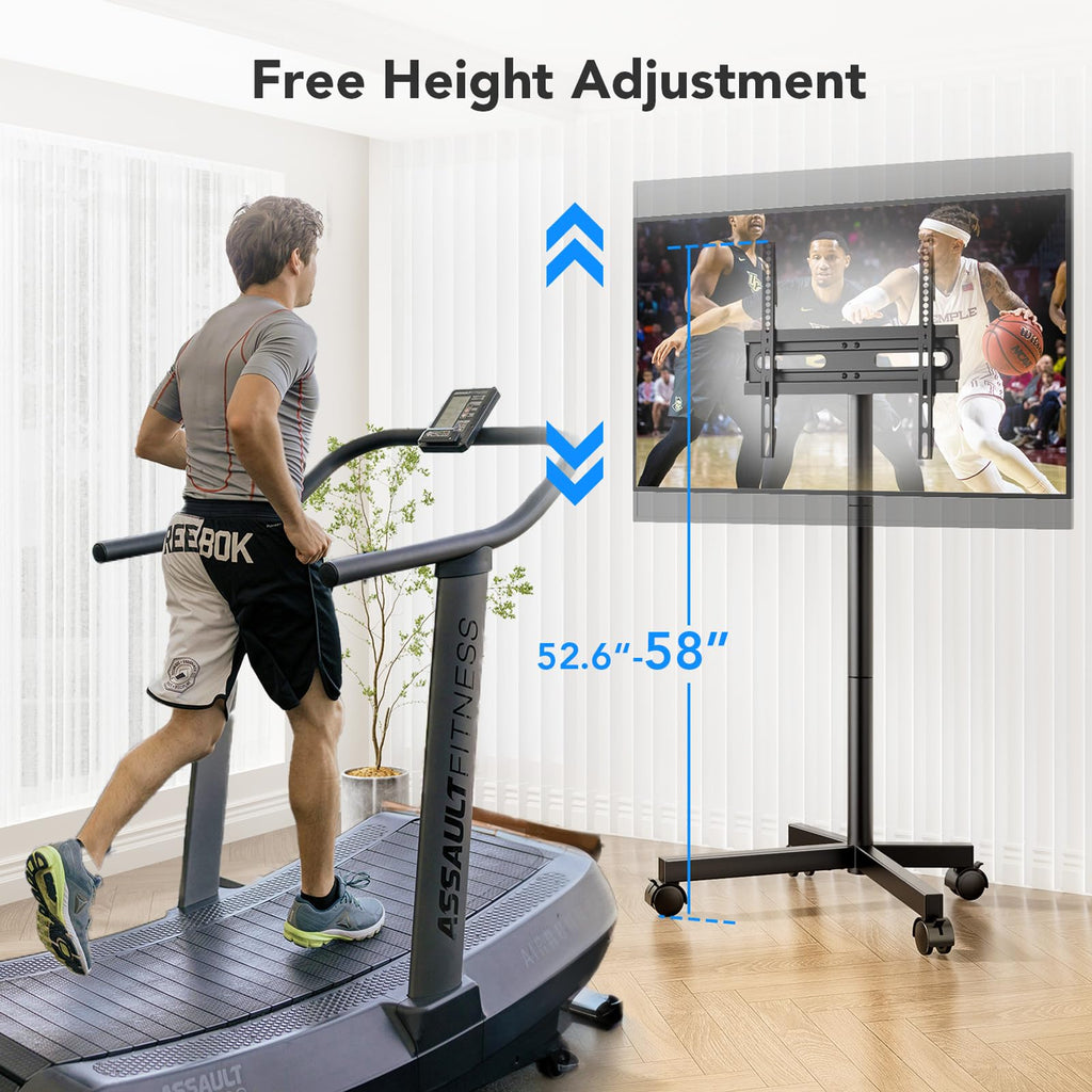 Mobile TV Cart Stand with Wheels, Height Adjustable, Holds up to 88 lbs F53528