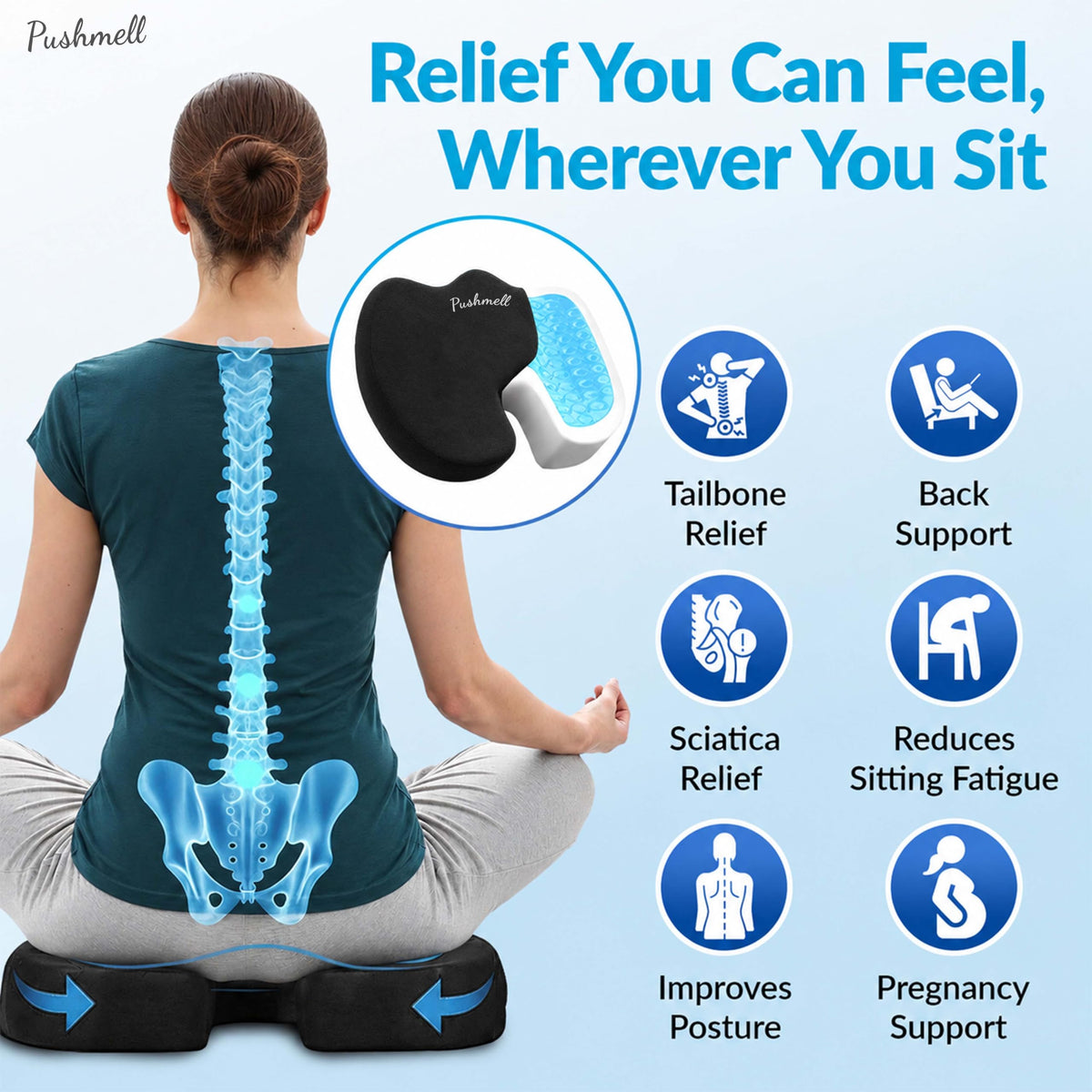 Memory Foam Gel Seat Cushion with Extra Cover B533711
