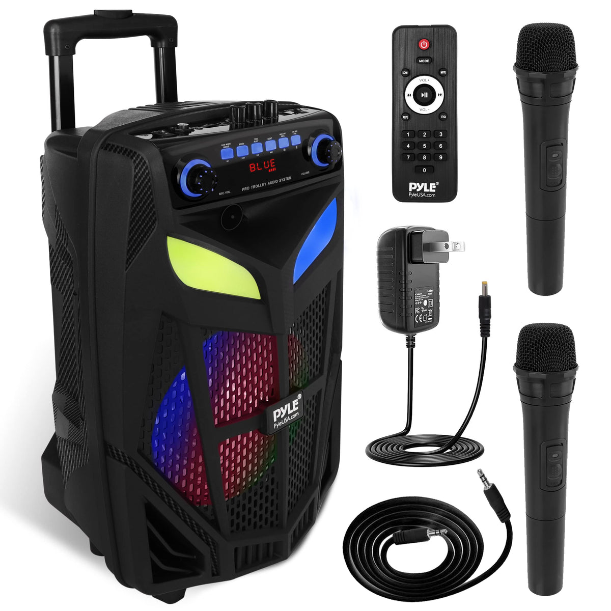 Portable Bluetooth PA Speaker System 600W 10” with 2 Wireless Microphones D606002