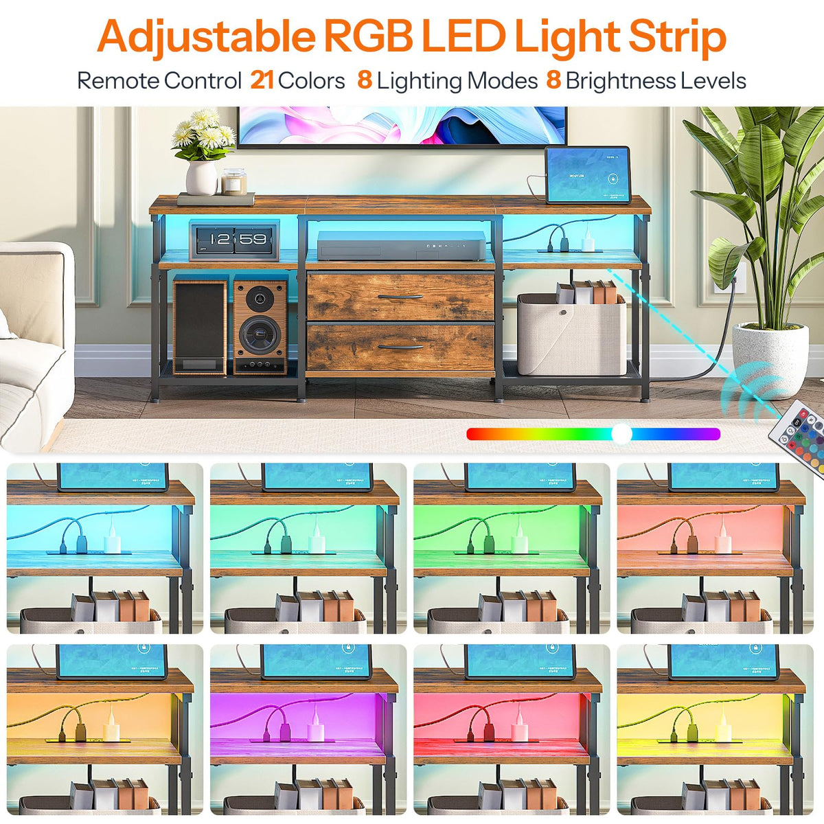 TV Stand with Power Outlet and LED Light A825060