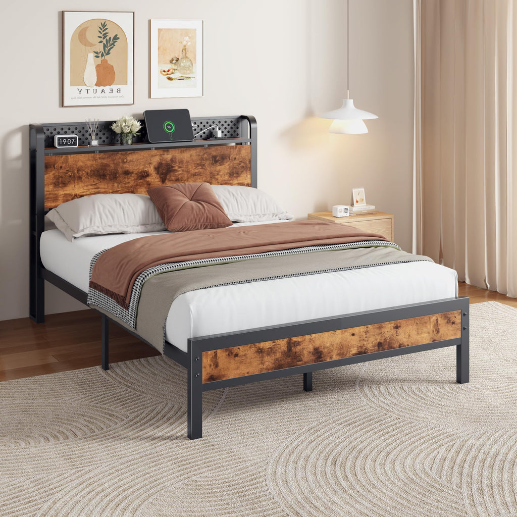Full Bed Frame with Headboard and LED Lights O1516