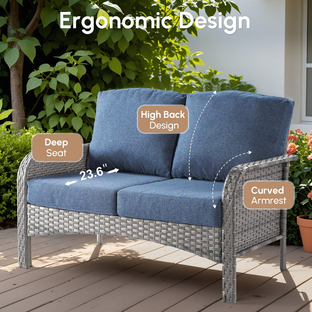 2 Pieces Blue Wicker Patio Bistro Set Z93617