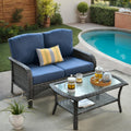 2 Pieces Blue Wicker Patio Bistro Set Z93617