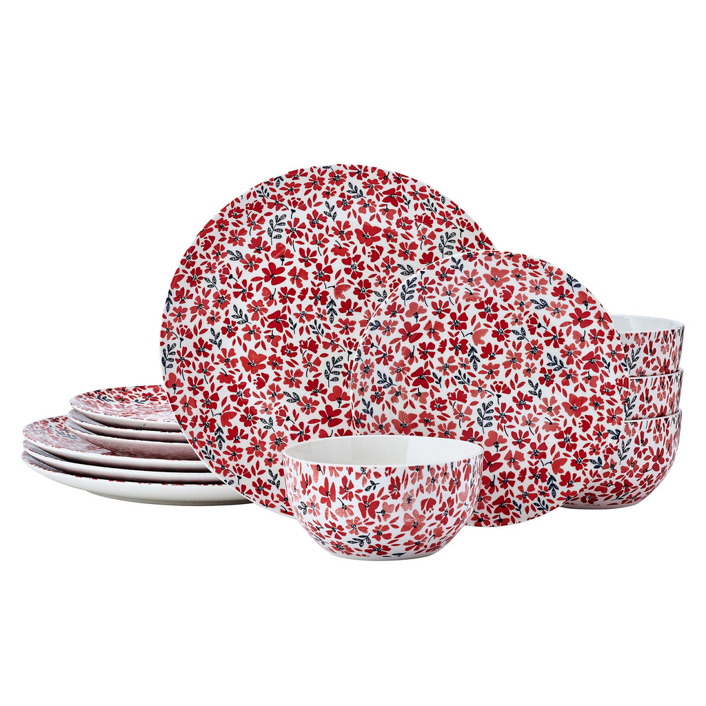 12 Piece Floral Stoneware Dinnerware Set B748