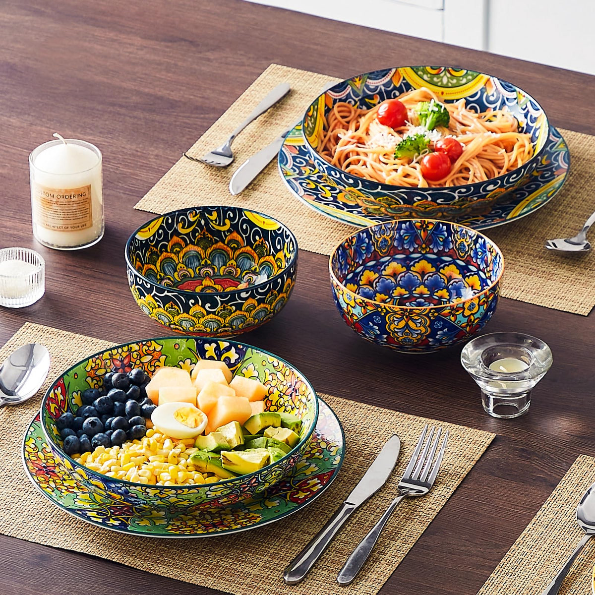 Pasta Bowls Set of 4, 42oz Ceramic Serving Bowls W44344