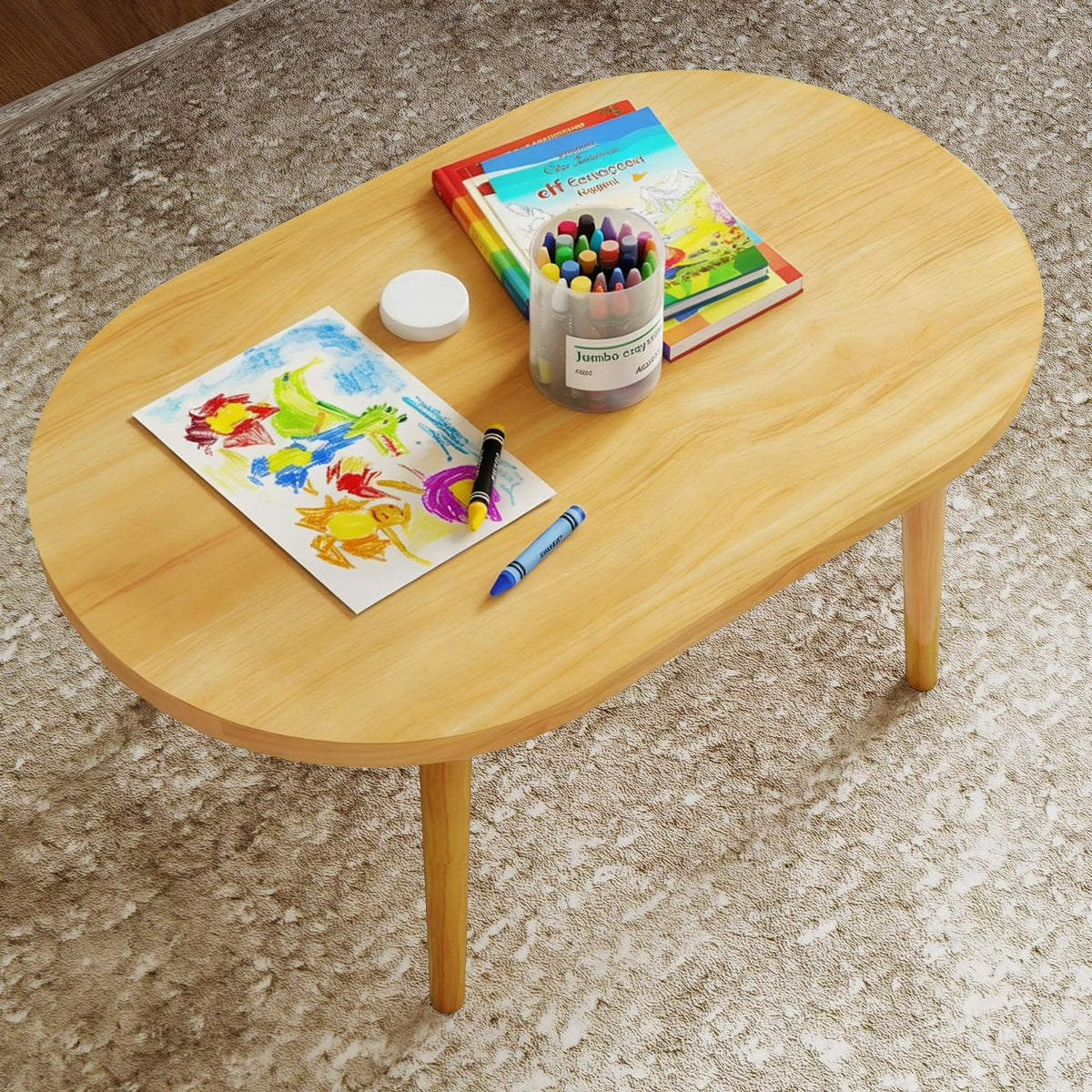Oval Coffee Table Natural 19.7"D x 31.5"W x 16"H W606