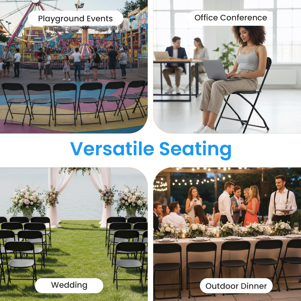 Black 10-Pack Folding Plastic Chair with Metal Frame Z64332