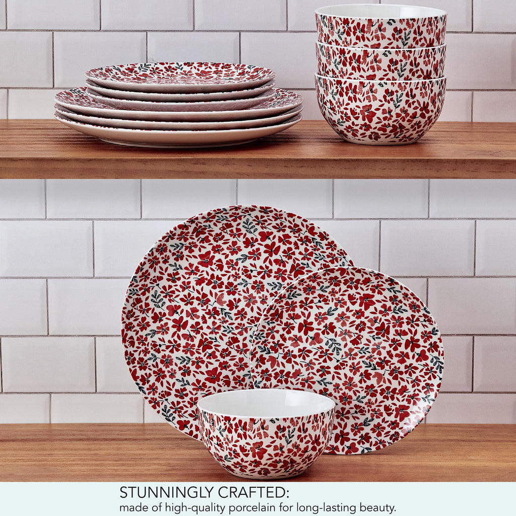 12 Piece Floral Stoneware Dinnerware Set B748